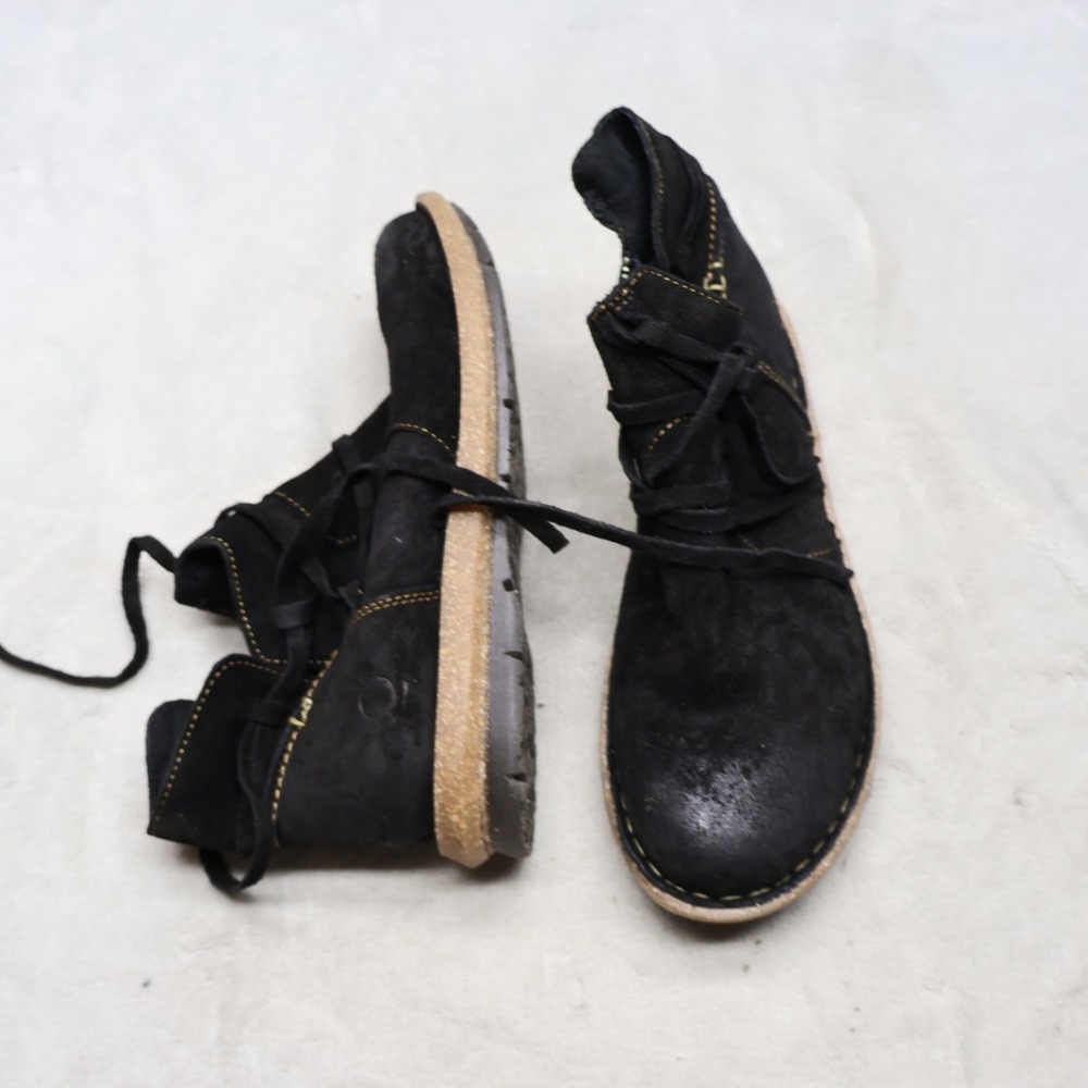 Born Womens 8.5 Ankle‎ Boots Black Tarkiln Medium Width Suede Zip Lace Up Casual